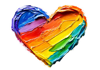 A heart painted in rainbow colors, symbolizing the pride and diversity of love on a white background with no shadows or text