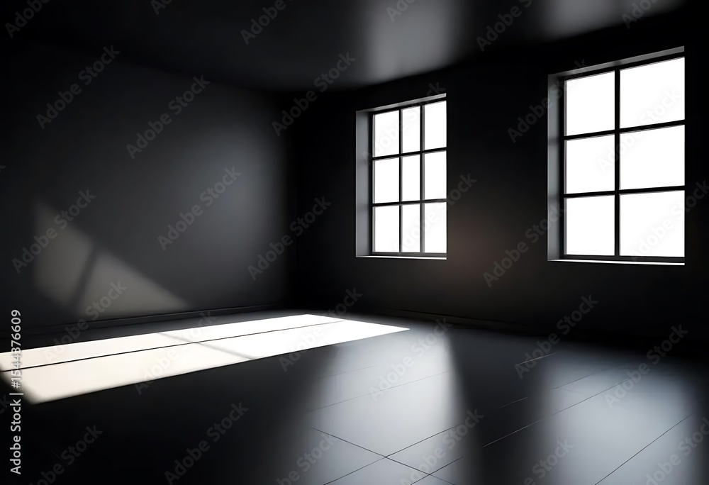 Poster striking minimalist interior with windows and dynamic sunlight patterns