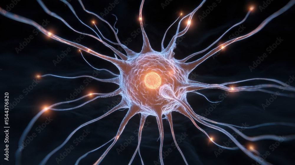 Leinwandbilder Glowing Brain Center With Radial Nerve Rays Demonstrating Neural Connections and Activity in a Dynamic Visualization of Brain Function