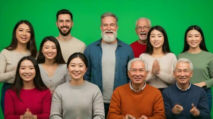 Person clapping hands, thumbs up, pointing at camera, various reactions on green screen - Powered by Adobe