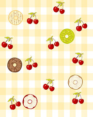 seamless cartoon characters of a duck and a cherry illustration on a picnic rug for wallpaper background