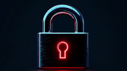 A dark blue padlock with a red fingerprint icon represents digital security and biometric authentication isolated on transparent background