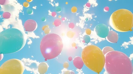 Pastel Balloons Floating in Sky