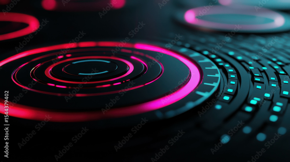 Poster abstract circular pattern with neon colors and digital technology background design