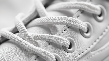 Close-up view of white shoelaces and eyelets.