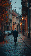 cinematic shot of old man walking on a street © Ashen