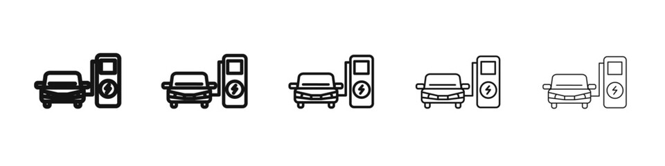 Electric Car Charging icon vector outline set illustration sign