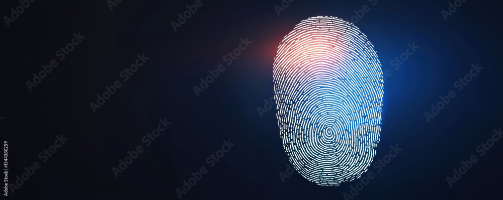 Aufkleber glowing digital fingerprint with red and blue highlights on a dark background symbolizing biometric 
