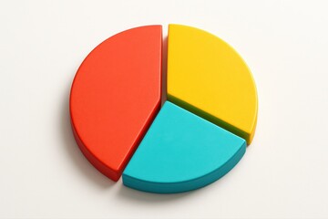 Obraz premium 3D pie chart with red, yellow, and cyan segments on white background