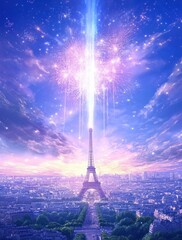 Paris Eiffel Tower Fireworks Fantasy