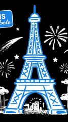 Eiffel Tower, Fireworks, Paris Night