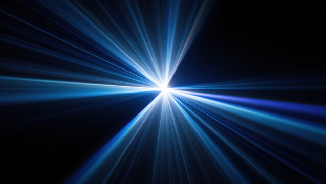 Rayos l&aacute;ser de color azul saliendo del centro de la pantalla sobre fondo negro. 