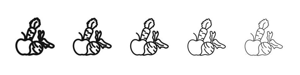Fruits and vegetables icon vector outline set illustration sign