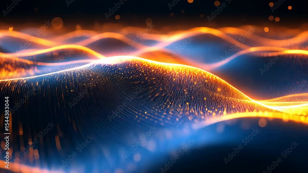 Poster abstract wavy pattern of glowing particles