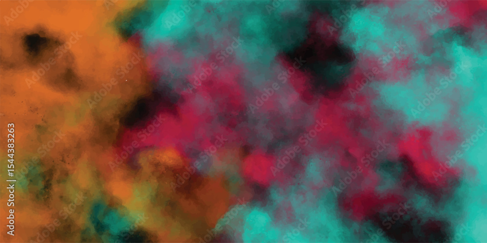 Poster Abstract watercolor painting with dynamic colors of orange teal and pink blending across the artwork creating a dreamy and expressive visual effect for various creative projects