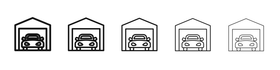 Garage icon vector outline set illustration sign