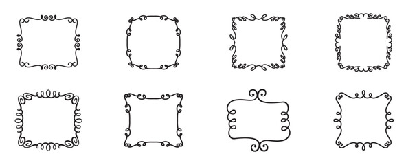 Doodle frames collection Set of whimsical hand drawn frames with wavy squiggle curly ribbons in trending vintage styles. Hand drawn vector elements. Great for invitations, greeting Vector illustration