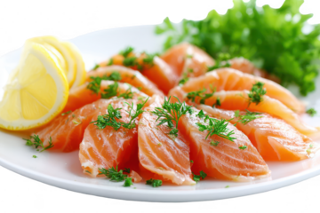 Sliced Salmon with Herbs on Plate