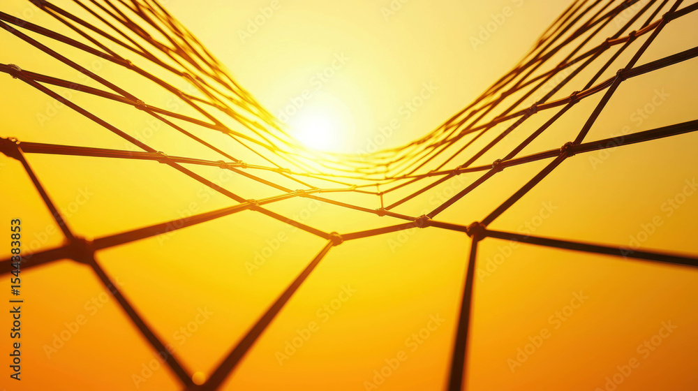 Poster abstract view of a network structure with sunset glow and warm yellow tones