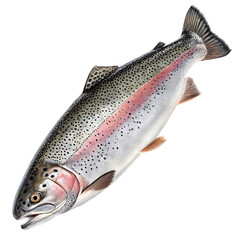 Freshwater rainbow trout, raw and isolated on a white background, a healthy catch