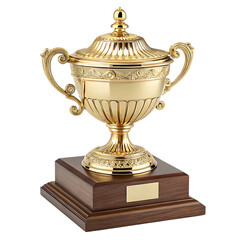 Gold trophy cup isolated on white, a shiny award symbolizing success and champion achievement