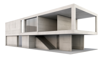 3D illustration of a modern concrete building isolated on transparent background. PNG