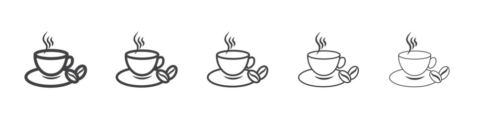 Hot coffee cup icon vector outline set illustration sign