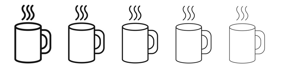 Hot coffee Mug icon vector outline set illustration sign