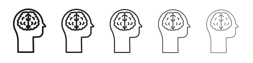Human brain icon vector outline set illustration sign