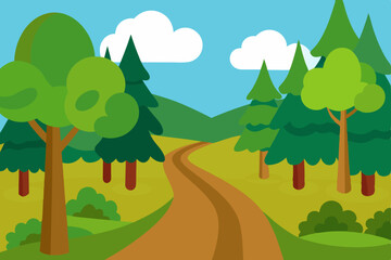 Obraz premium Winding Country Road Through Lush Green Forest Landscape