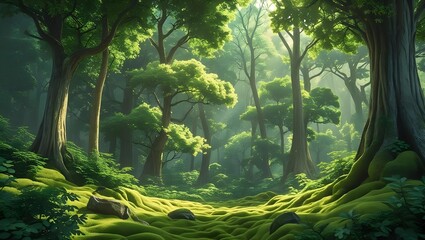 green forest in the morning