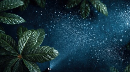 Water Spray on Lush Green Leaves