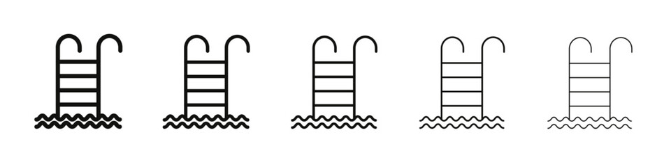 Ladder in swimming pool icon vector outline set illustration sign © Krrish