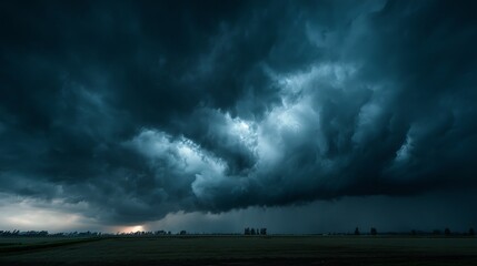 Dark storm clouds gathering in sky with ominous rainy weather atmosphere