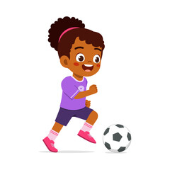 Happy African Girl Playing Football Running with Soccer Ball Illustration