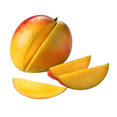 Ripe yellow mango, fresh and juicy, isolated on a white background, a healthy tropical fruit.
