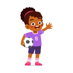 Happy African American Girl Holding Soccer Ball and Waving Hand Illustration
