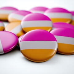 Closeup of Pink Orange and White Round Buttons on White Background
