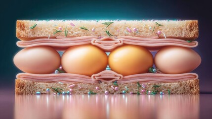 Closeup of Ham and Egg Sandwich with Sprinkles