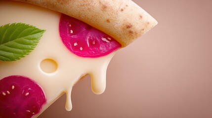 Closeup of Melted Cheese Pizza Slice with Radishes