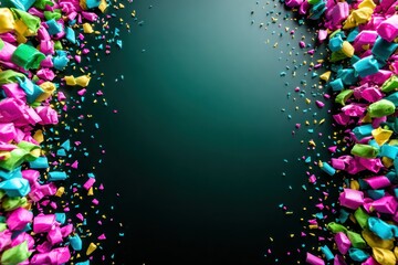 Colorful Abstract 3D Render Background with Vibrant Shapes and Dark Green Frame