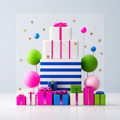 Colorful Birthday Gift Arrangement with Balloons