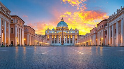 Obraz premium Vatican City at sunrise. Vast square, ancient basilica