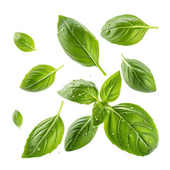 Fresh basil leaves, vibrant green and isolated on a white background, capture the essence of a healthy garden herb