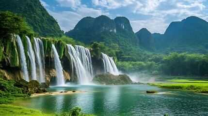 Fototapeta premium A waterfall in the mountains