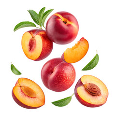 A vibrant set of fresh, ripe peaches and other juicy fruits isolated on a white background, perfect for a healthy diet