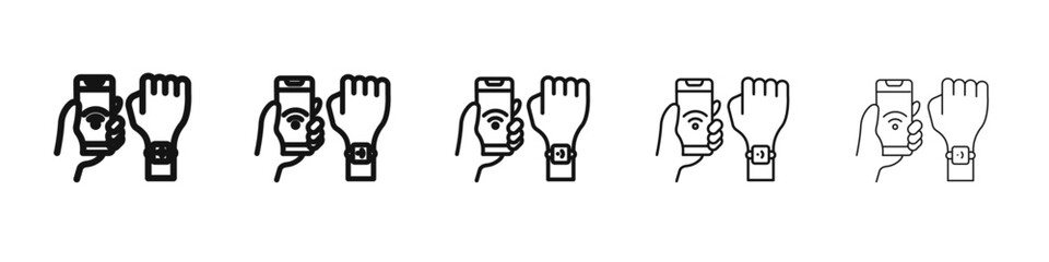 NFC bracelet connected icon vector outline set illustration sign