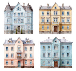 Fototapeta premium European Townhouses Exterior Views