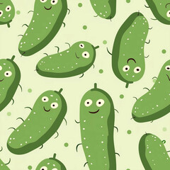 Naklejka premium Cute Cartoon Pickles Seamless Pattern Funny Green Veggie Illustration