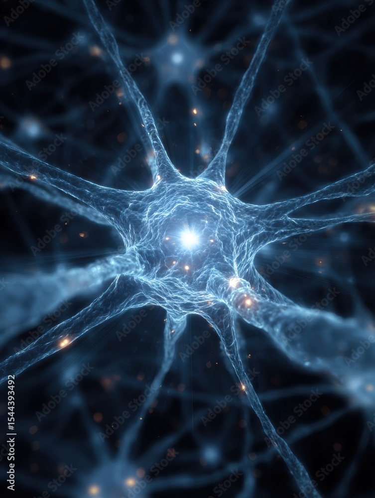 Poster glowing digital web illustrating the connections of a social nervous system in a futuristic represen